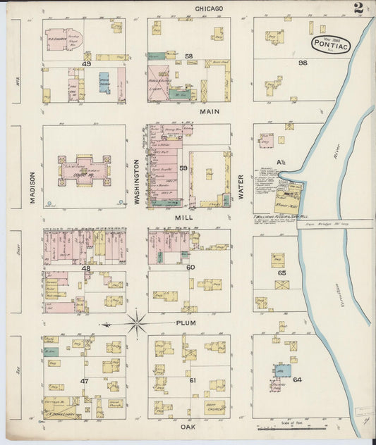 Sanborn Fire Insurance Map from Pontiac, Livingston County, Illinois (1888), Sheet #0002 - Historic Sanborn Fire Insurance Map Print, vintage old map wall art, antique decor, genealogy gift, Illinois Illinois map