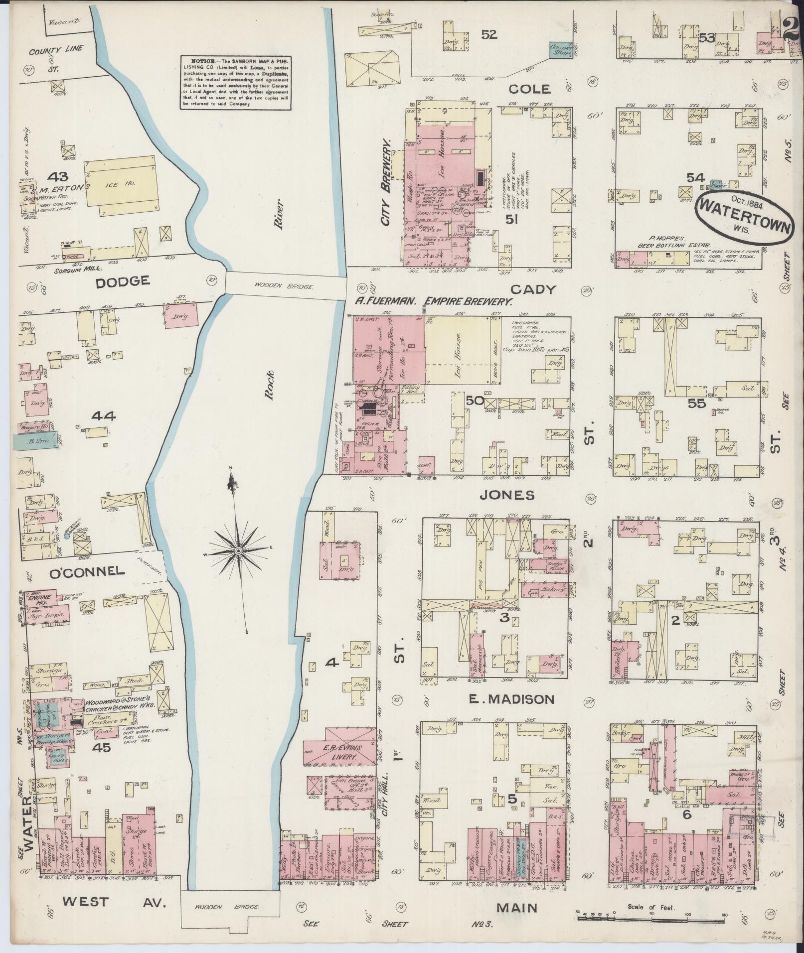 Sanborn Fire Insurance Map from Watertown, Jefferson County, Wisconsin (1884), Sheet #0002 - Historic Sanborn Fire Insurance Map Print, vintage old map wall art, antique decor, genealogy gift, Wisconsin Wisconsin map