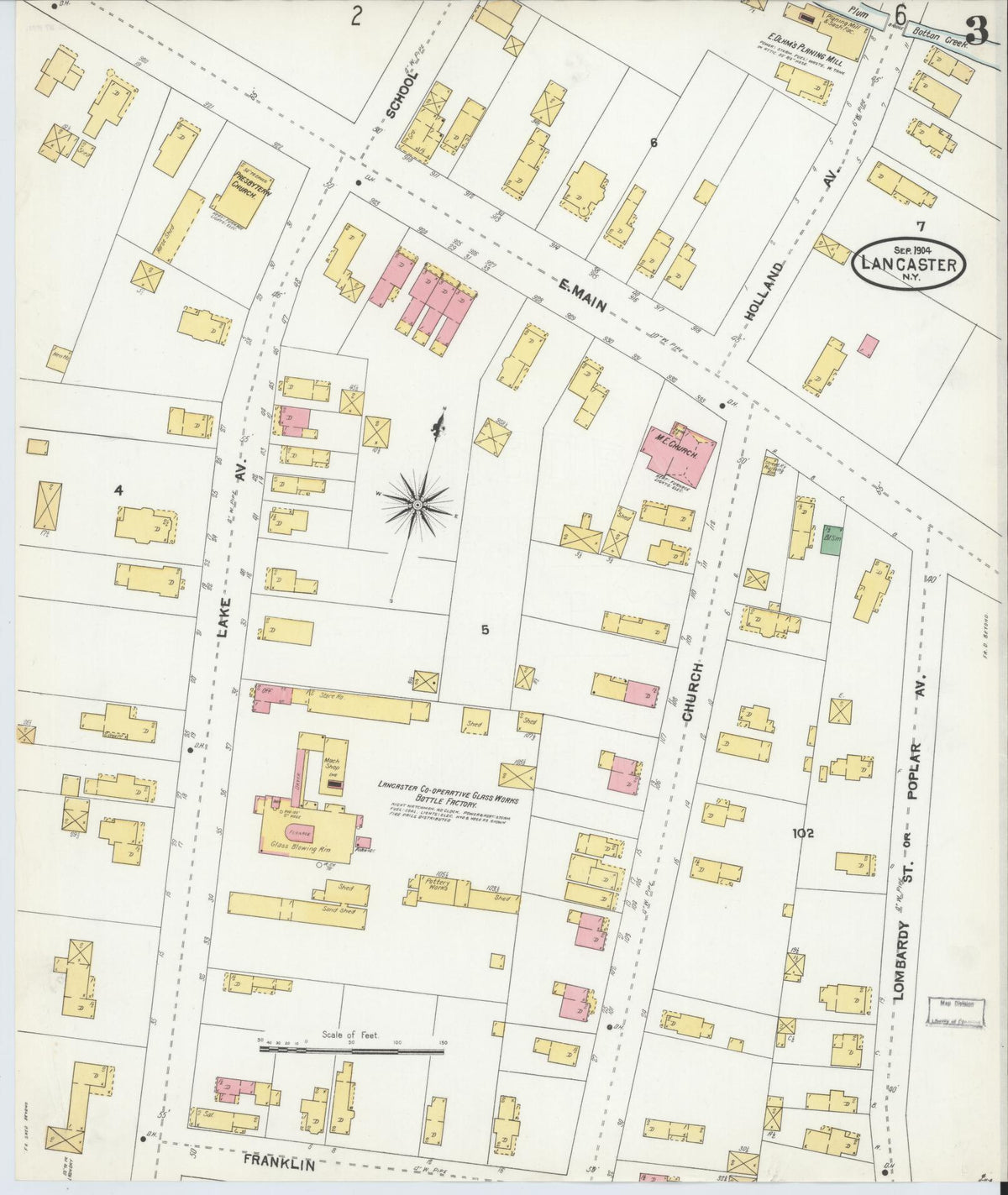 Sanborn Fire Insurance Map from Lancaster, Erie County, New York (1904), Sheet #0003 - Complete Map Set gallery image, historic Sanborn map, vintage wall art, New York New York