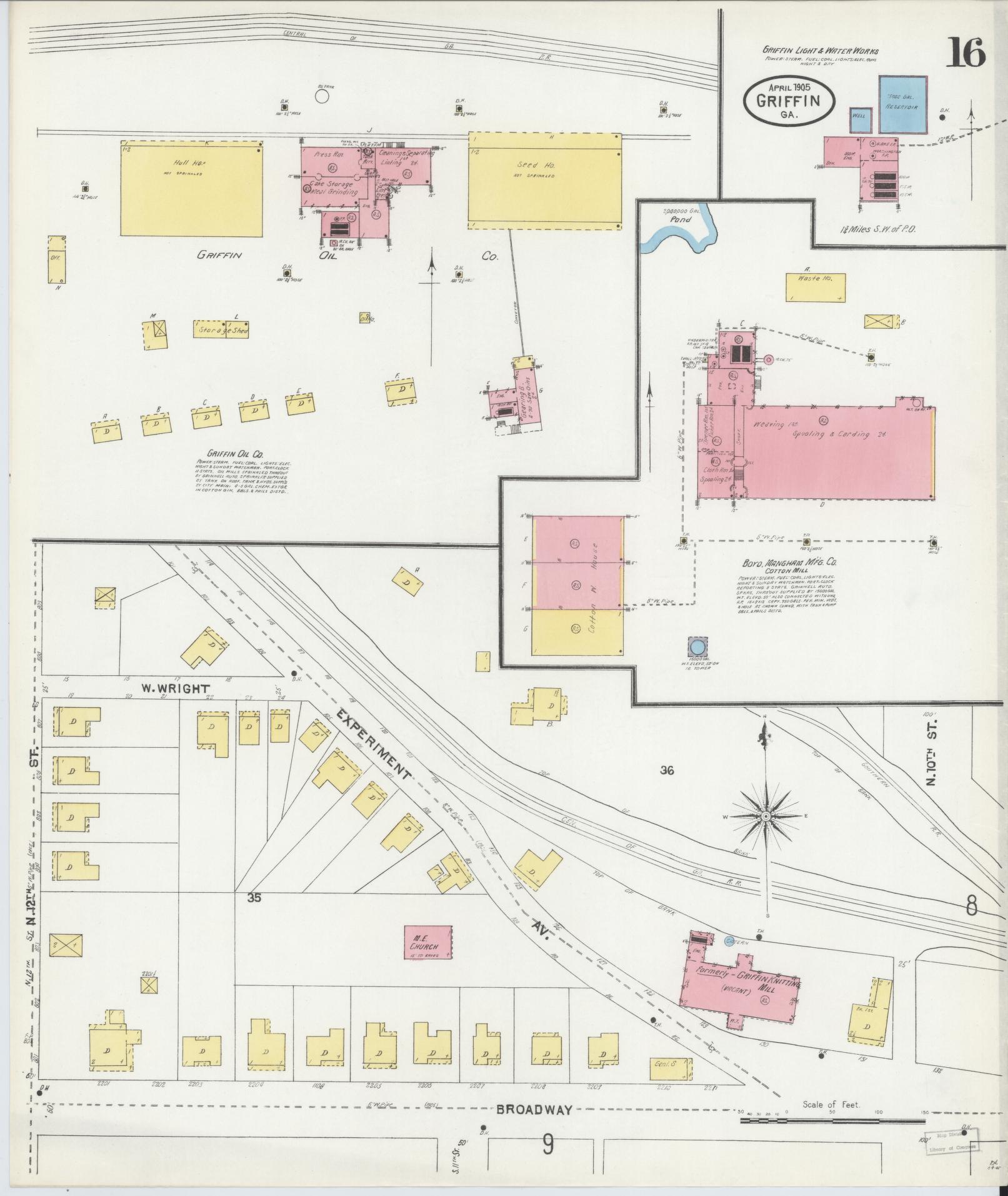 Sanborn Fire Insurance Map from Griffin, Spalding County, Georgia (1905), Sheet #0016 - Complete Map Set gallery image, historic Sanborn map, vintage wall art, Georgia Georgia