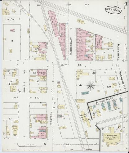 Sanborn Fire Insurance Map from Mattoon, Coles County, Illinois (1887), Sheet #0004 - Complete Map Set gallery image, historic Sanborn map, vintage wall art, Illinois Illinois
