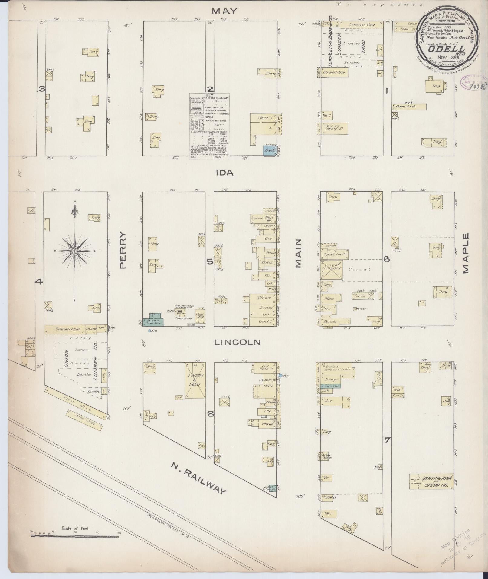 Sanborn Fire Insurance Map from Odell, Gage County, Nebraska (1885), Sheet #0001 - Historic Sanborn Fire Insurance Map Print, vintage old map wall art, antique decor, genealogy gift, Nebraska Nebraska map