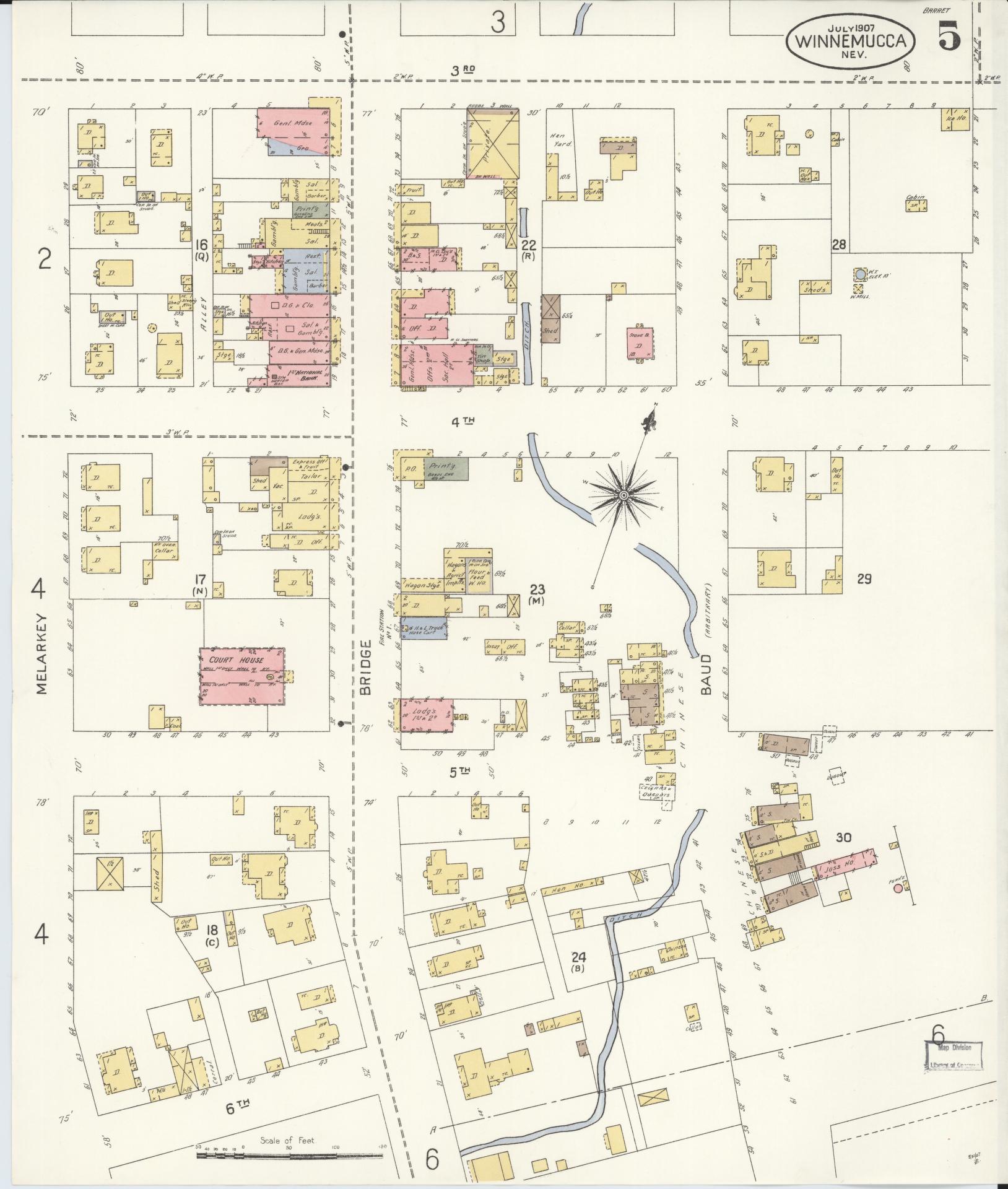 Sanborn Fire Insurance Map from Winnemucca, Humboldt County, Nevada (1907), Sheet #0005 - Complete Map Set gallery image, historic Sanborn map, vintage wall art, Nevada Nevada