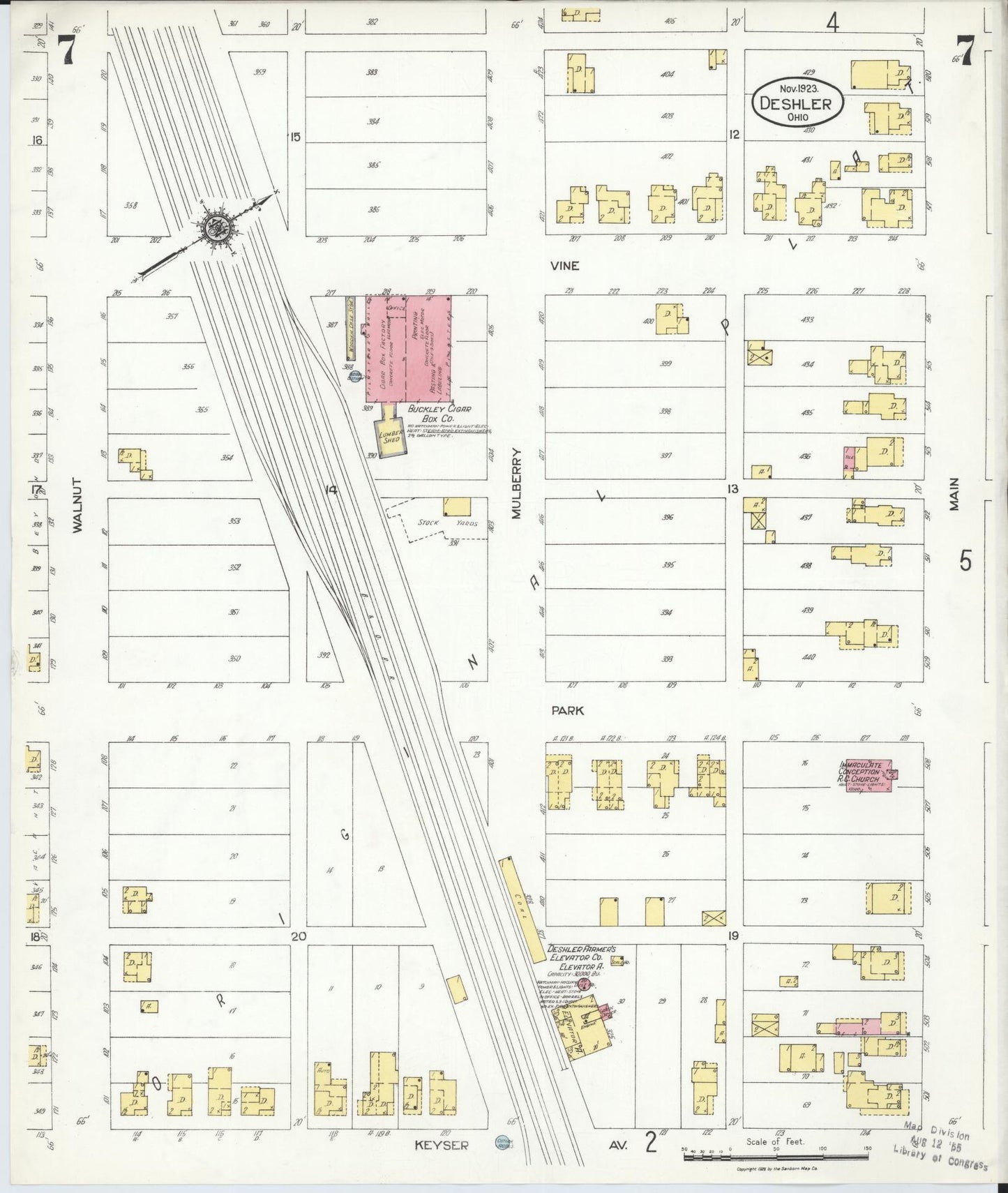 Sanborn Fire Insurance Map from Deshler, Henry County, Ohio (1923), Sheet #0007 - Historic Sanborn Fire Insurance Map Print, vintage old map wall art, antique decor, genealogy gift, Ohio Ohio map
