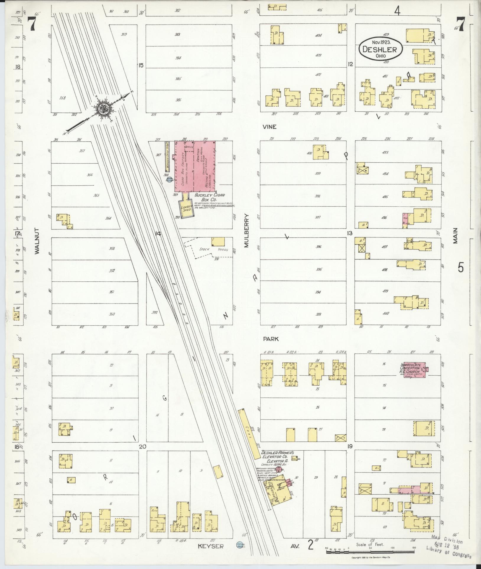 Sanborn Fire Insurance Map from Deshler, Henry County, Ohio (1923), Sheet #0007 - Historic Sanborn Fire Insurance Map Print, vintage old map wall art, antique decor, genealogy gift, Ohio Ohio map
