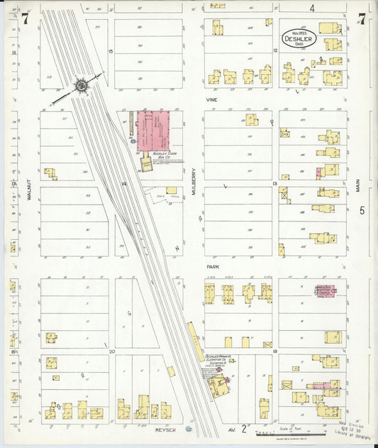 Sanborn Fire Insurance Map from Deshler, Henry County, Ohio (1923), Sheet #0007 - Historic Sanborn Fire Insurance Map Print, vintage old map wall art, antique decor, genealogy gift, Ohio Ohio map