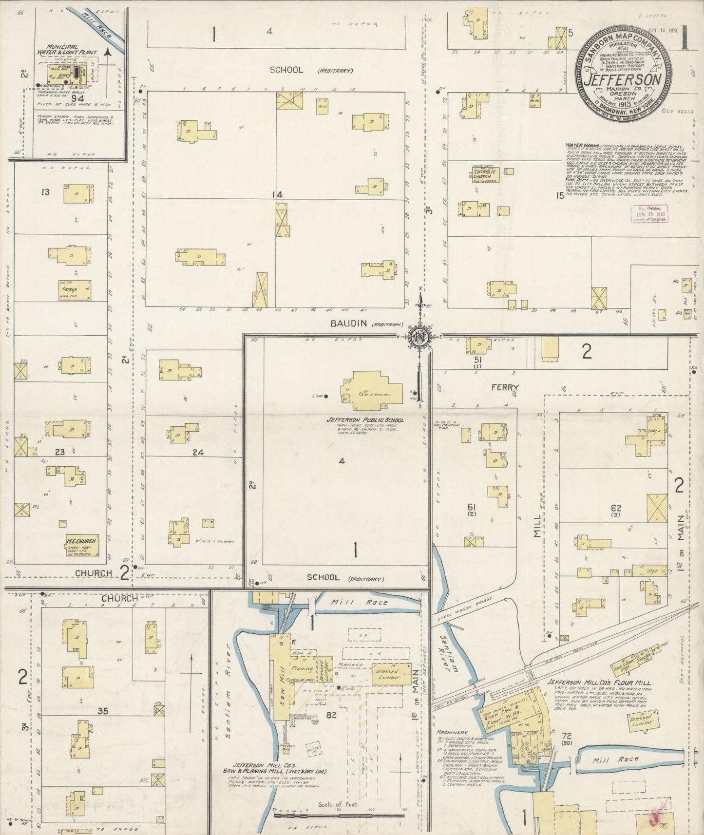Sanborn Fire Insurance Map from Jefferson, Marion County, Oregon. (1913) – Historic Sanborn Fire Insurance Map Print
