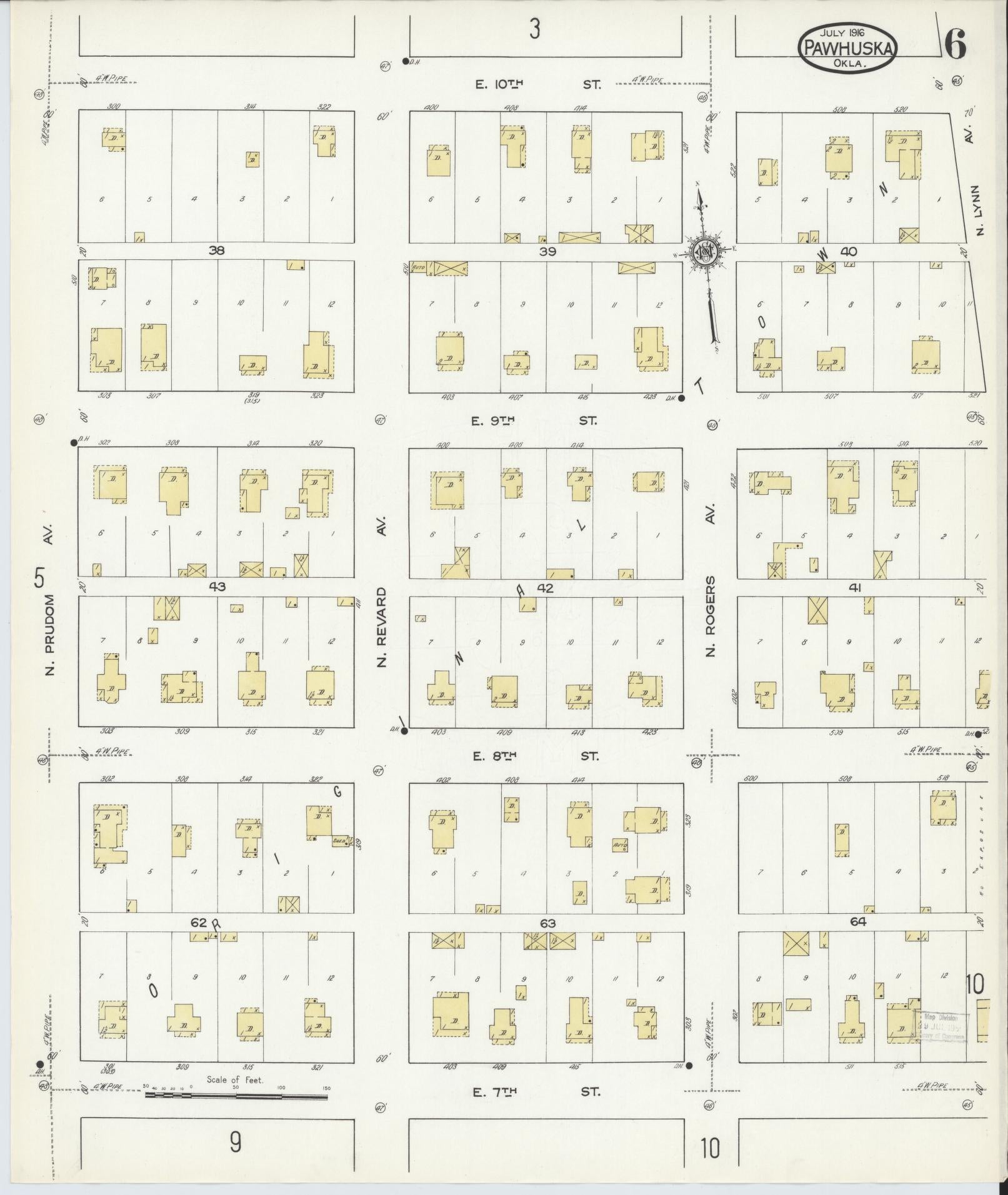 Sanborn Fire Insurance Map from Pawhuska, Osage County, Oklahoma (1916), Sheet #0006 - Complete Map Set gallery image, historic Sanborn map, vintage wall art, Oklahoma Oklahoma