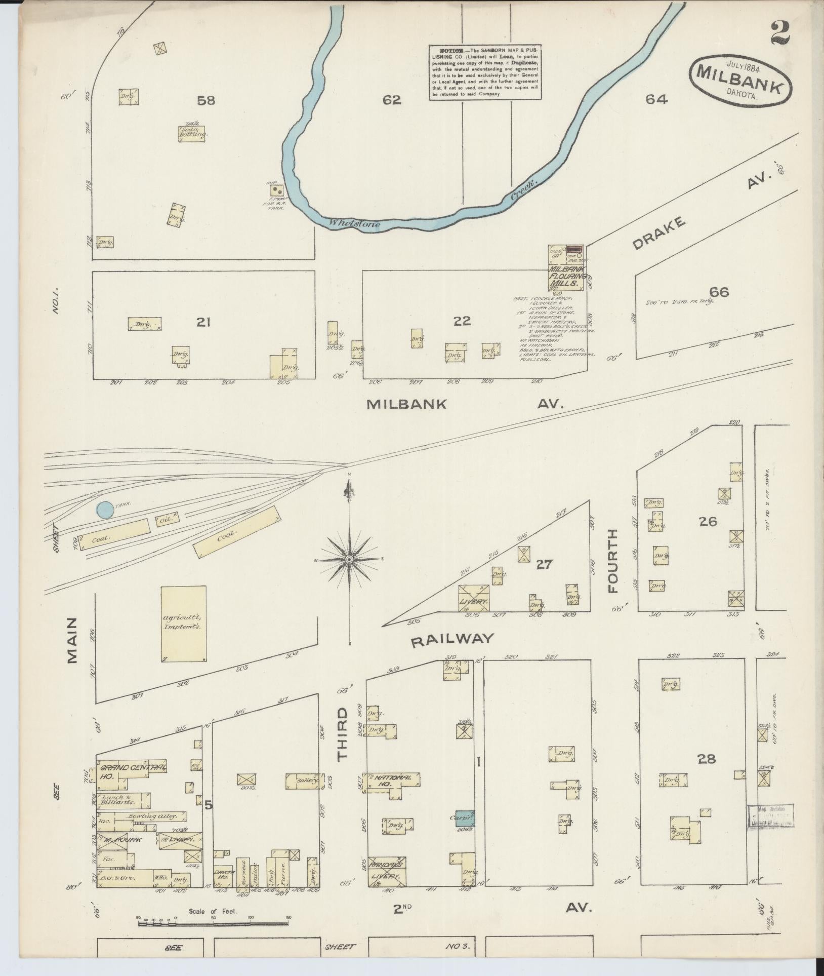 Sanborn Fire Insurance Map from Milbank, Grant County, South Dakota (1884), Sheet #0002 - Historic Sanborn Fire Insurance Map Print, vintage old map wall art, antique decor, genealogy gift, South Dakota South Dakota map