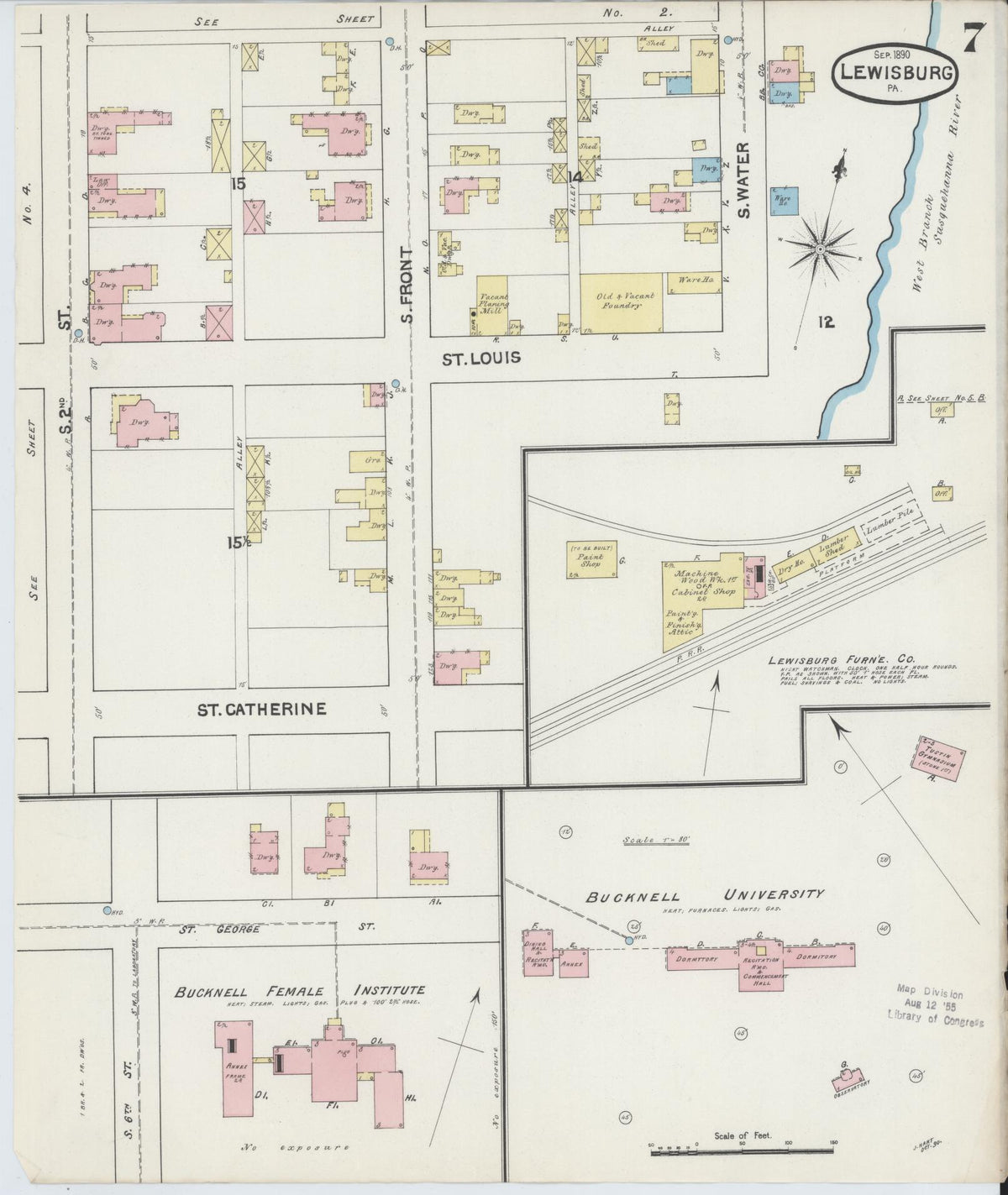 Sanborn Fire Insurance Map from Lewisburg, Union County, Pennsylvania (1890), Sheet #0007 - Complete Map Set gallery image, historic Sanborn map, vintage wall art, Pennsylvania Pennsylvania