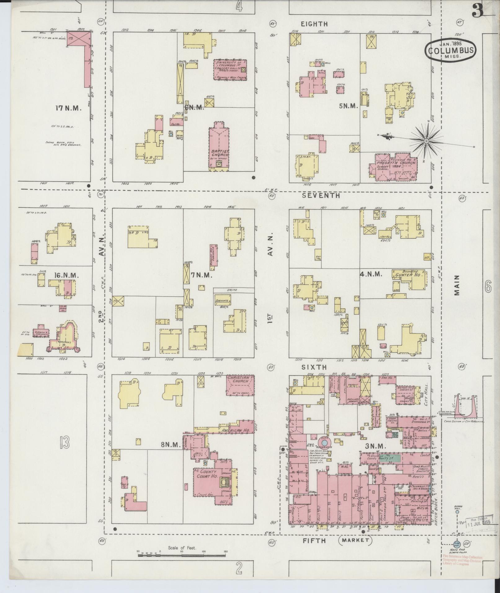 Sanborn Fire Insurance Map from Columbus, Lowndes County, Mississippi (1895), Sheet #0003 - Complete Map Set gallery image, historic Sanborn map, vintage wall art, Mississippi Mississippi