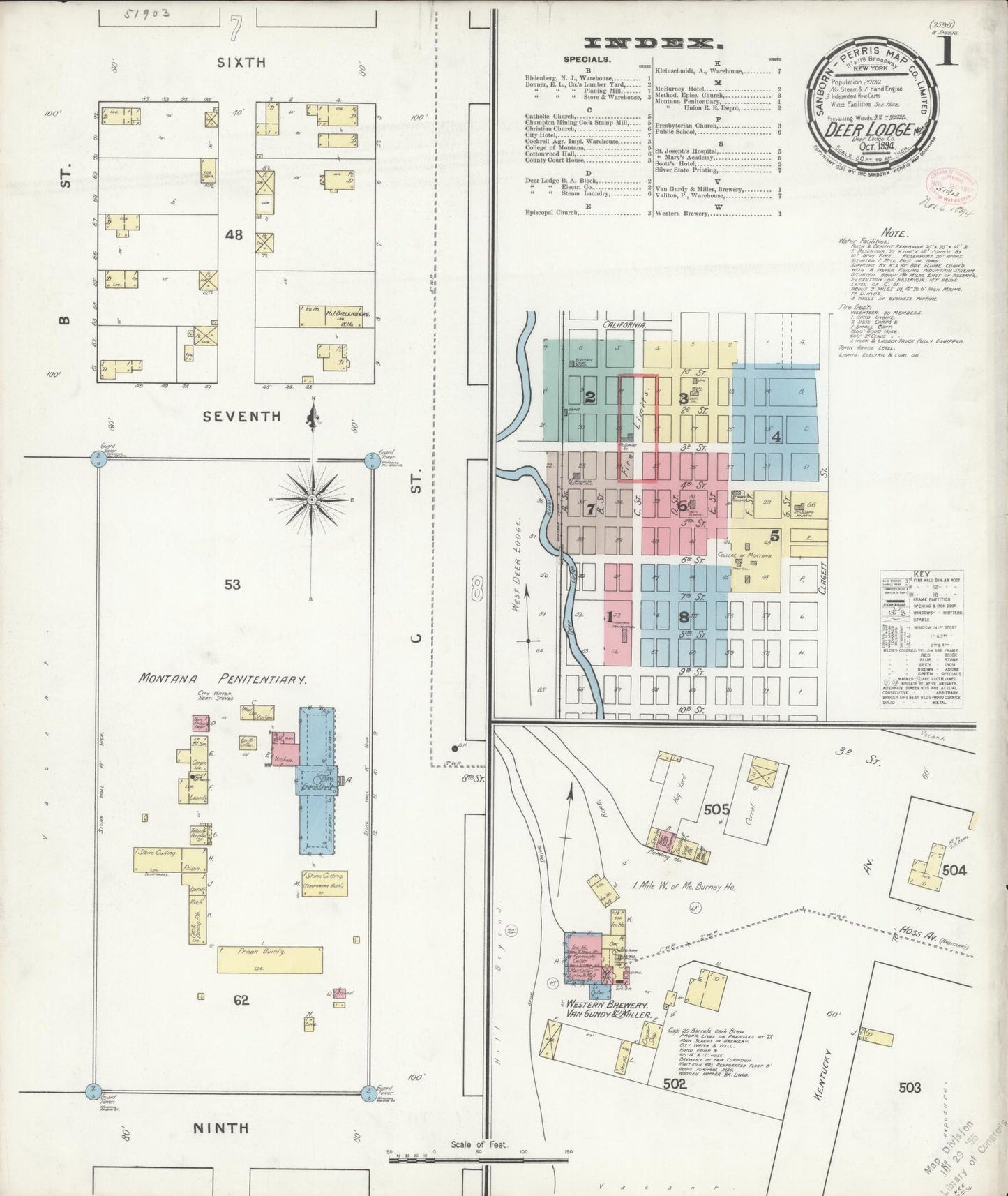 Sanborn Fire Insurance Map from Deer Lodge, Powell County, Montana. (1894) – Historic Sanborn Fire Insurance Map Print