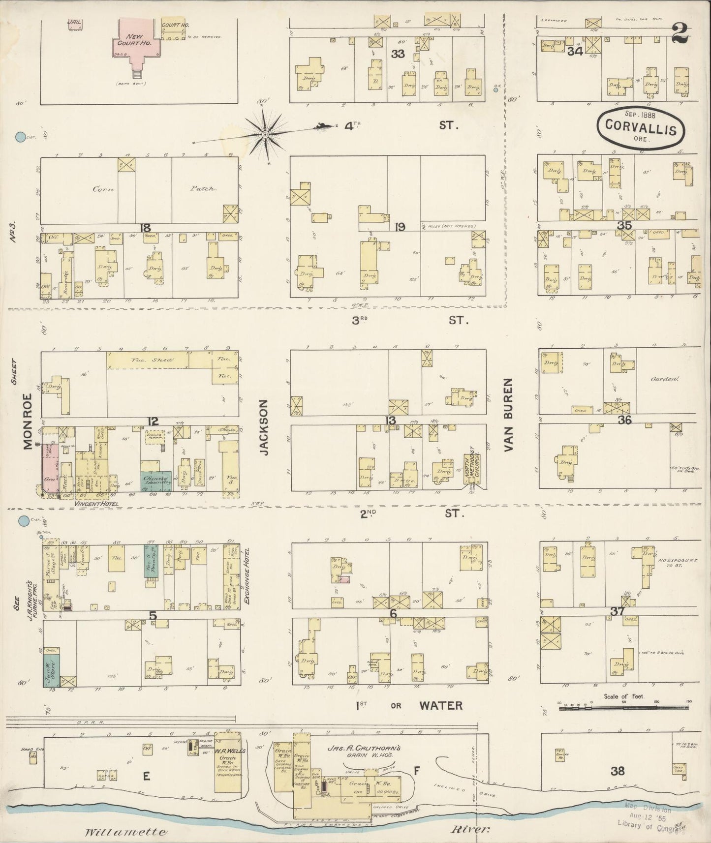 Sanborn Fire Insurance Map from Corvallis, Benton County, Oregon (1888), Sheet #0002 - Complete Map Set gallery image, historic Sanborn map, vintage wall art, Oregon Oregon