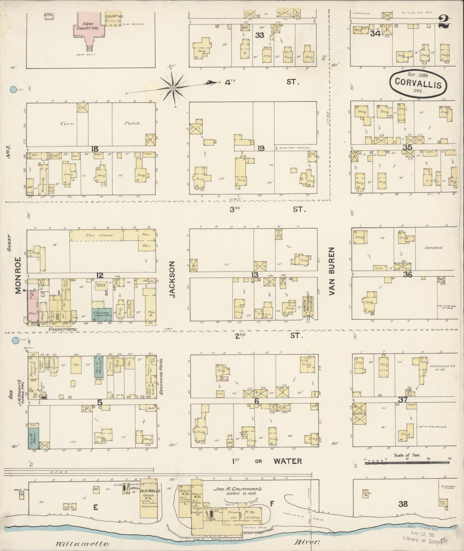 Sanborn Fire Insurance Map from Corvallis, Benton County, Oregon (1888), Sheet #0002 - Complete Map Set gallery image, historic Sanborn map, vintage wall art, Oregon Oregon