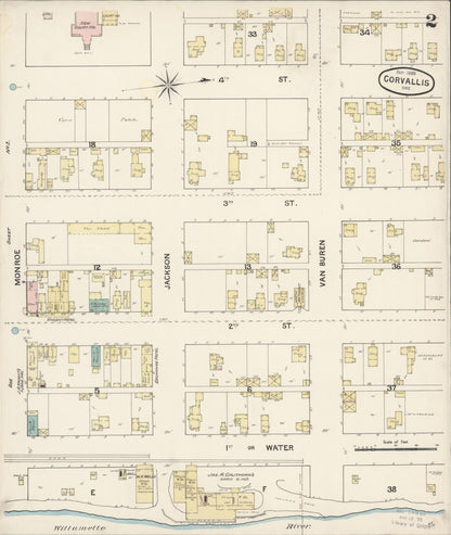 Sanborn Fire Insurance Map from Corvallis, Benton County, Oregon (1888), Sheet #0002 - Complete Map Set gallery image, historic Sanborn map, vintage wall art, Oregon Oregon