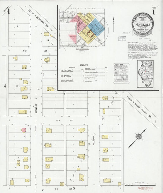 Sanborn Fire Insurance Map from Hopedale, Tazewell County, Illinois (1927), Sheet #0001 - Complete Map Set gallery image, historic Sanborn map, vintage wall art, Illinois Illinois