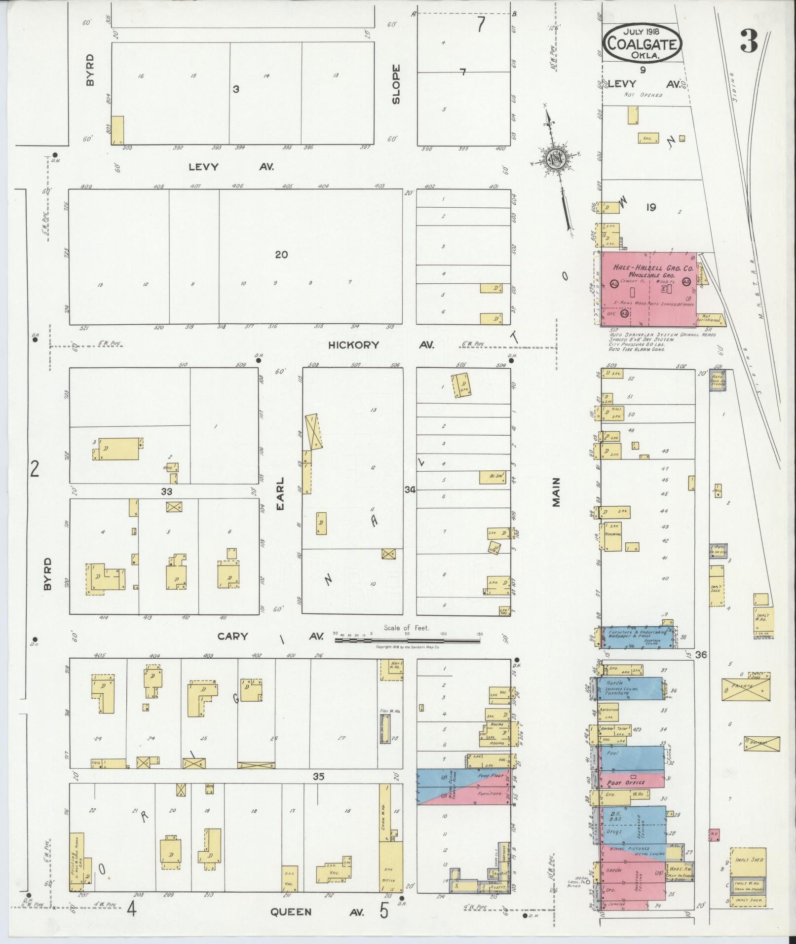 Sanborn Fire Insurance Map from Coalgate, Coal County, Oklahoma (1918), Sheet #0003 - Historic Sanborn Fire Insurance Map Print, vintage old map wall art, antique decor, genealogy gift, Oklahoma Oklahoma map