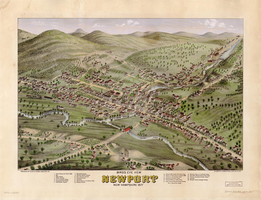 Bird's eye view, Newport, New Hampshire, 1877. (1877) – Historic Bird’s-Eye View Panorama Print