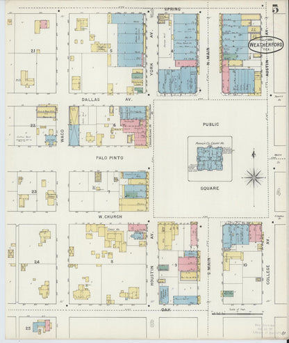 Sanborn Fire Insurance Map from Weatherford, Parker County, Texas (1894), Sheet #0005 - Historic Sanborn Fire Insurance Map Print, vintage old map wall art, antique decor, genealogy gift, Texas Texas map