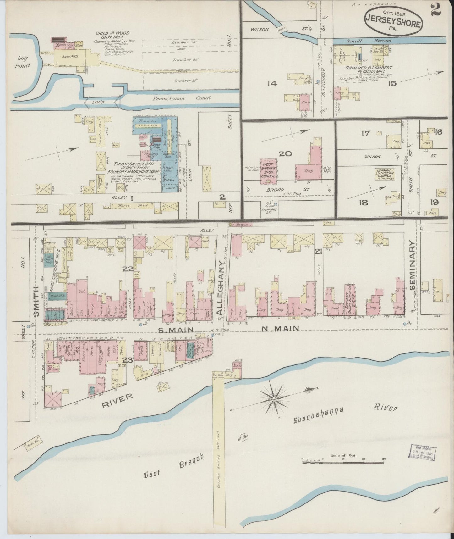 Sanborn Fire Insurance Map from Jersey Shore, Lycoming County, Pennsylvania (1885), Sheet #0002 - Historic Sanborn Fire Insurance Map Print, vintage old map wall art, antique decor, genealogy gift, Pennsylvania Pennsylvania map