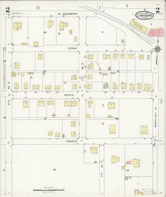 Sanborn Fire Insurance Map from Lewisburg, Marshall County, Tennessee (1924), Sheet #0002 - Historic Sanborn Fire Insurance Map Print, vintage old map wall art, antique decor, genealogy gift, Tennessee Tennessee map