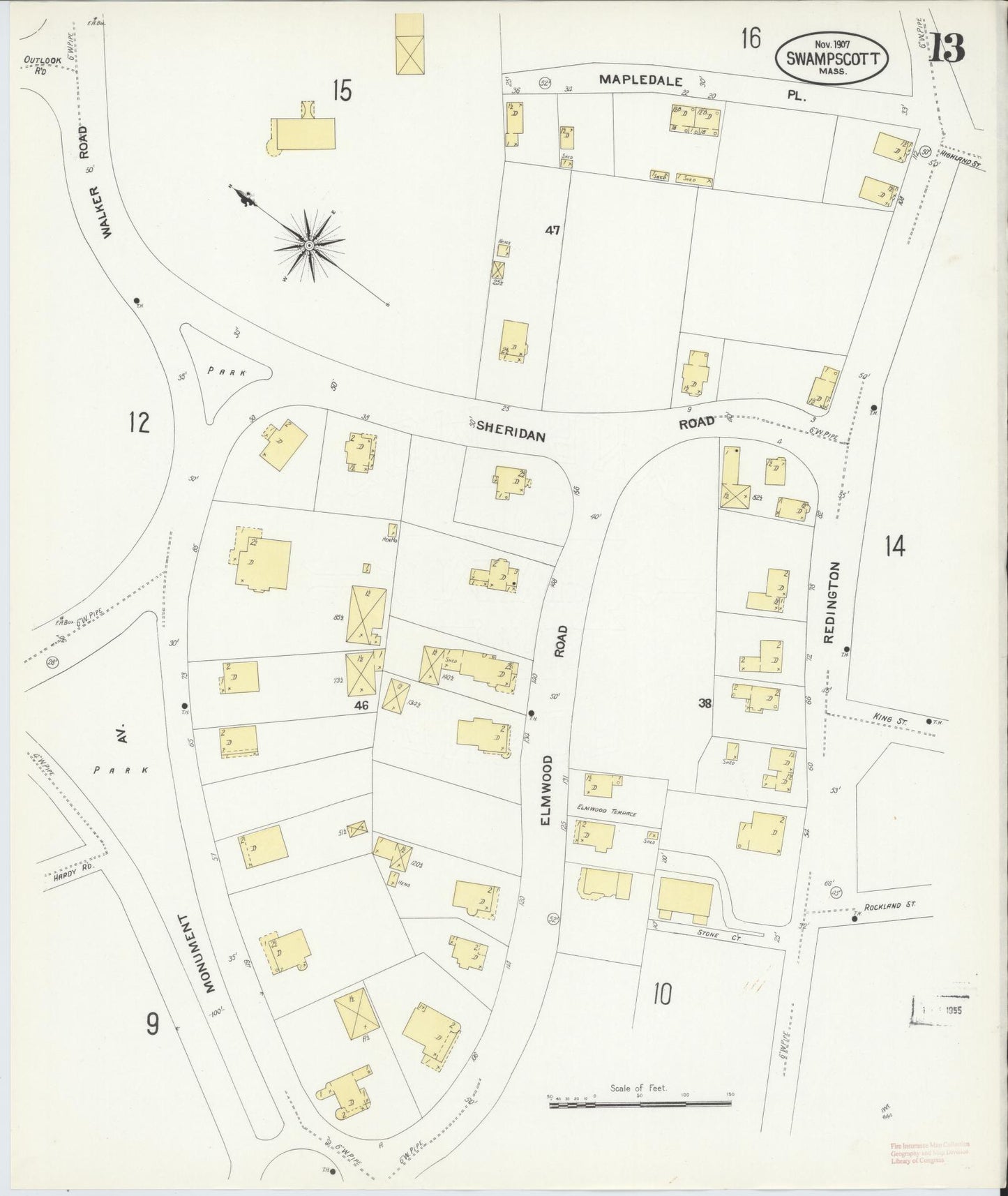 Sanborn Fire Insurance Map from Swampscott, Essex County, Massachusetts (1907), Sheet #0013 - Complete Map Set gallery image, historic Sanborn map, vintage wall art, Massachusetts Massachusetts
