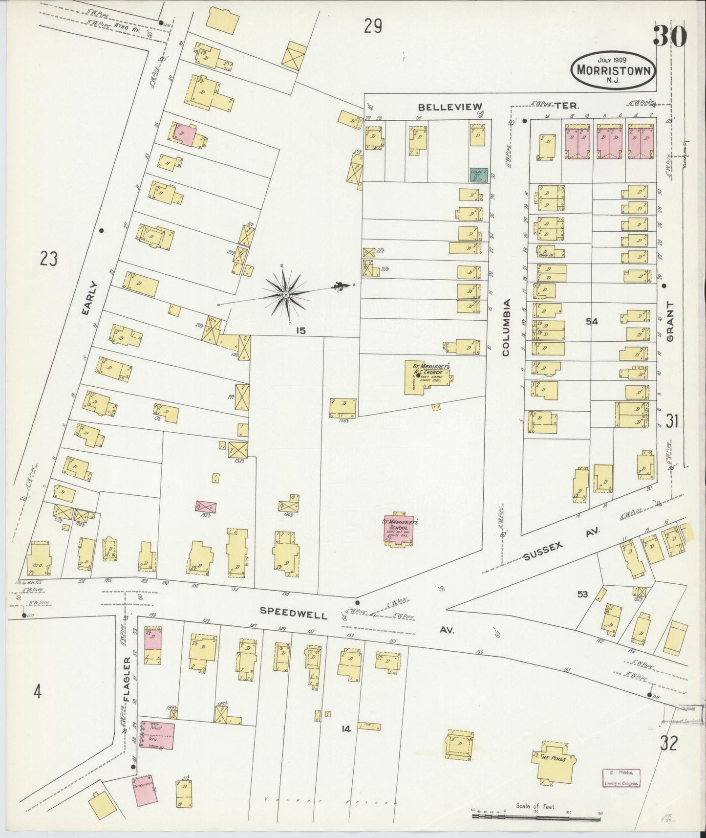 Sanborn Fire Insurance Map from Morristown, Morris County, New Jersey (1909), Sheet #0030 - Complete Map Set gallery image, historic Sanborn map, vintage wall art, New Jersey New Jersey