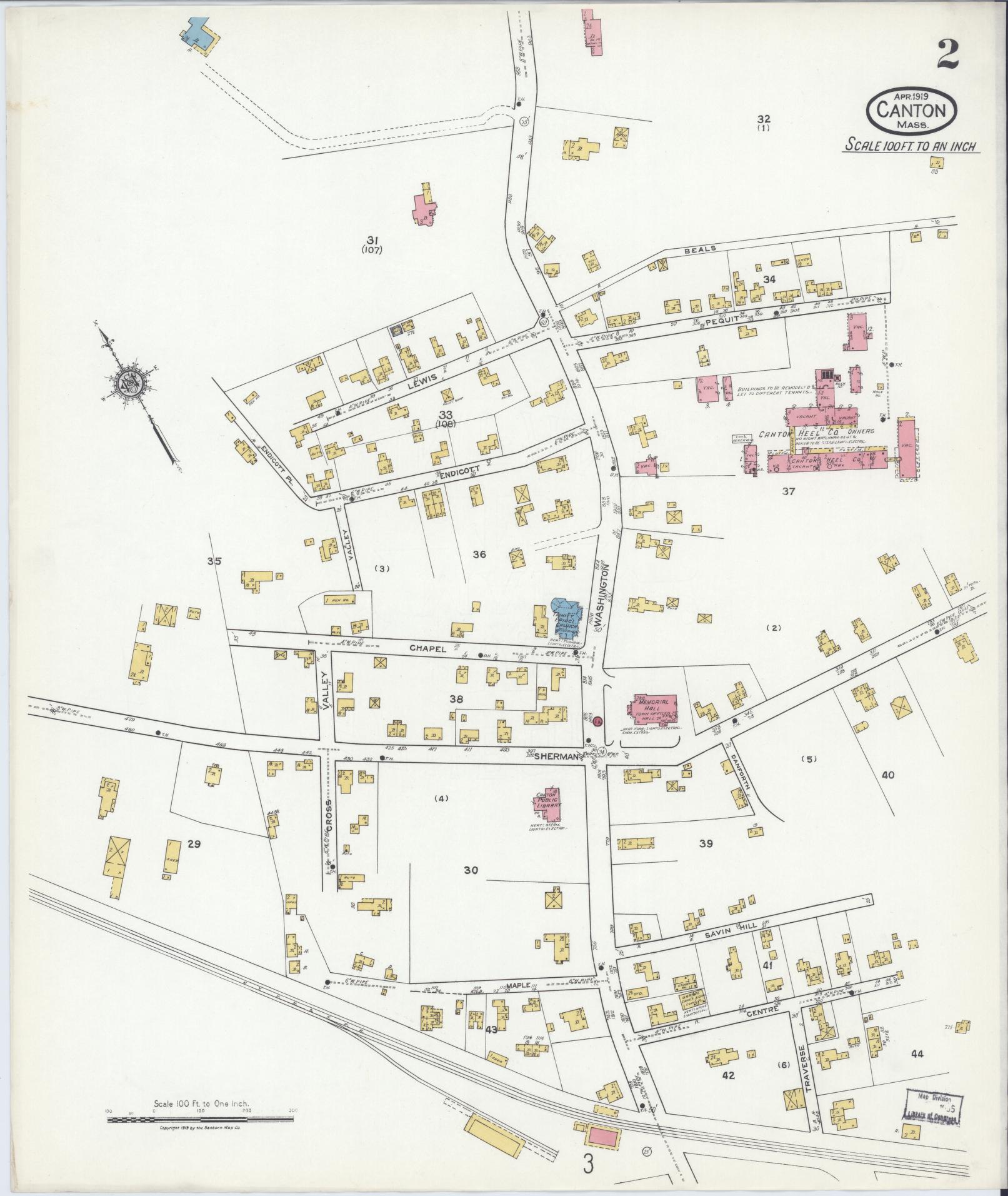 Sanborn Fire Insurance Map from Canton, Norfolk County, Massachusetts (1919), Sheet #0002 - Complete Map Set gallery image, historic Sanborn map, vintage wall art, Massachusetts Massachusetts