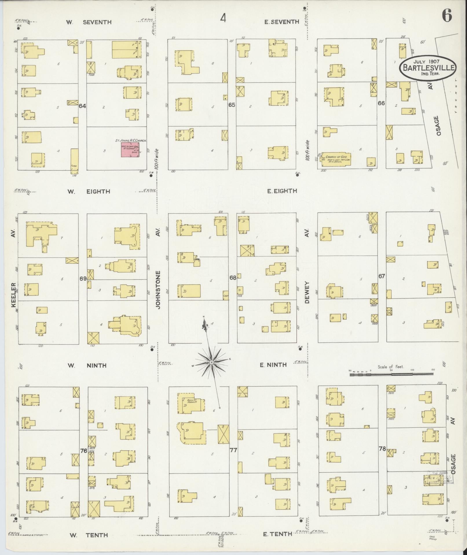 Sanborn Fire Insurance Map from Bartlesville, Washington County, Oklahoma (1907), Sheet #0006 - Complete Map Set gallery image, historic Sanborn map, vintage wall art, Oklahoma Oklahoma