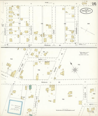 Sanborn Fire Insurance Map from Oregon City, Clackamas County, Oregon (1900), Sheet #0016 - Complete Map Set gallery image, historic Sanborn map, vintage wall art, Oregon Oregon