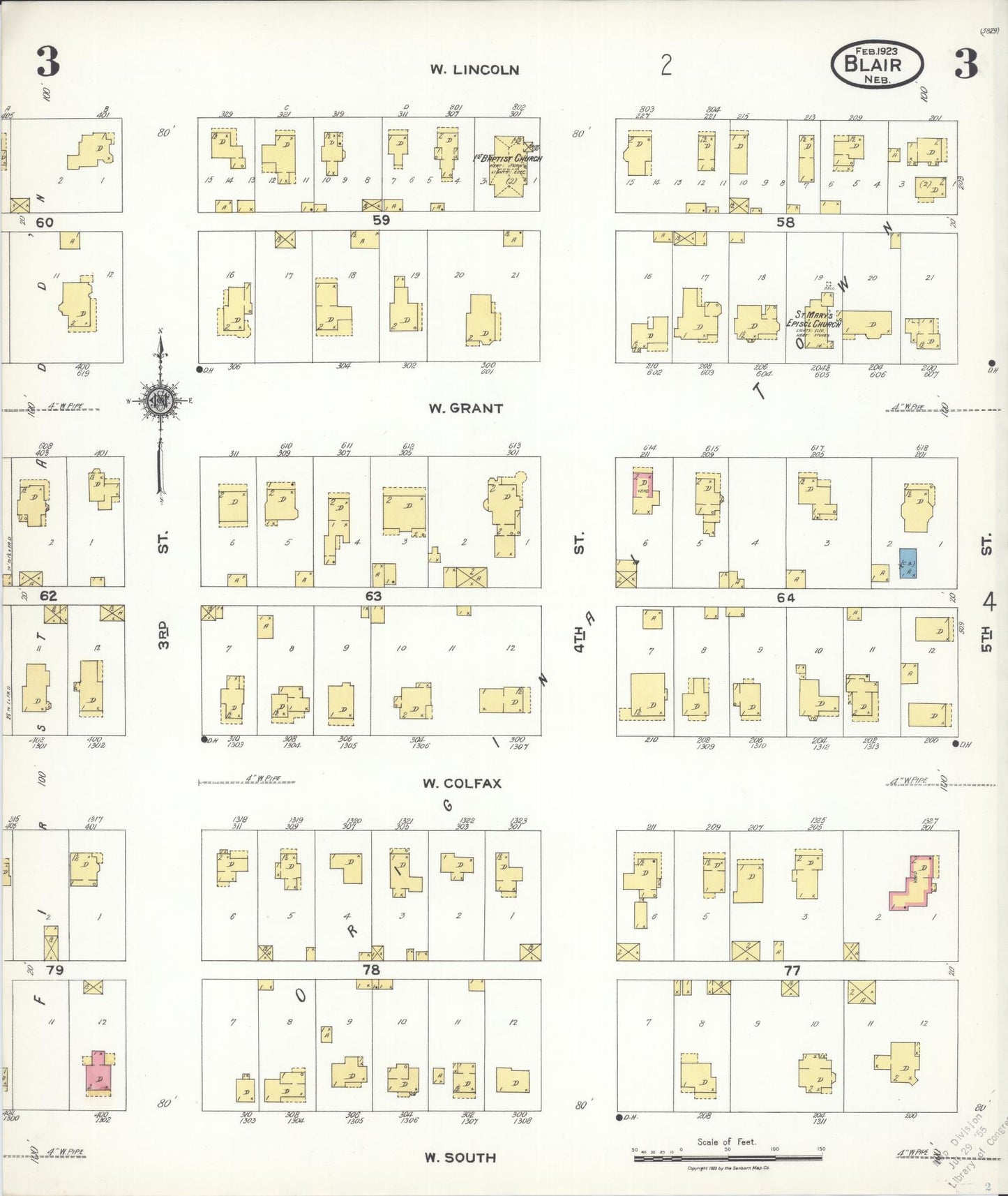 Sanborn Fire Insurance Map from Blair, Washington County, Nebraska (1923), Sheet #0003 - Complete Map Set gallery image, historic Sanborn map, vintage wall art, Nebraska Nebraska