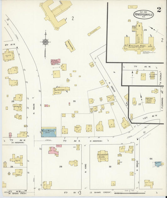 Sanborn Fire Insurance Map from Hendersonville, Henderson County, North Carolina (1912), Sheet #0002 - Historic Sanborn Fire Insurance Map Print, vintage old map wall art, antique decor, genealogy gift, North Carolina North Carolina map
