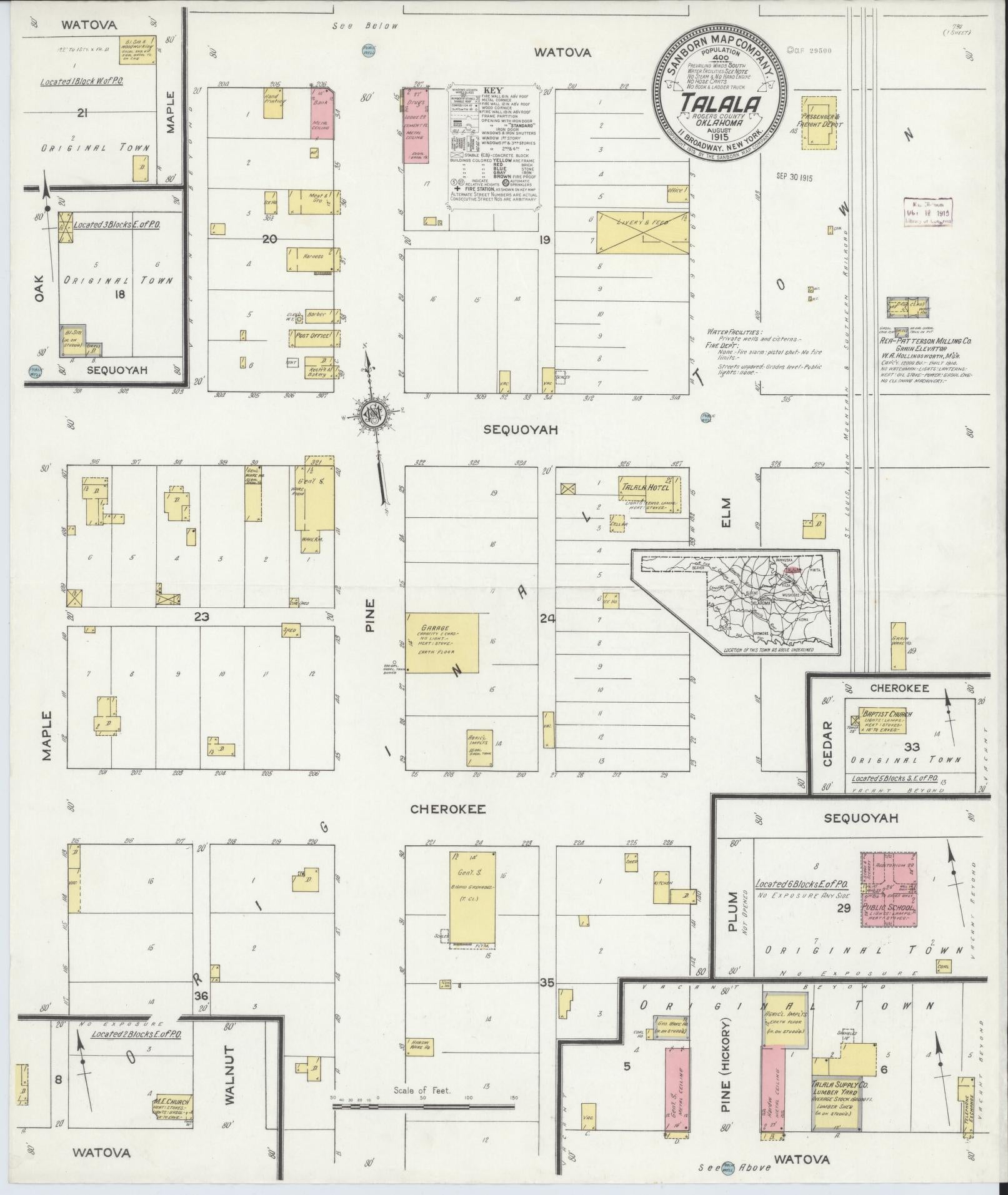 Sanborn Fire Insurance Map from Talala, Rodgers County, Oklahoma (1915), Sheet #0001 - Historic Sanborn Fire Insurance Map Print, vintage old map wall art, antique decor, genealogy gift, Oklahoma Oklahoma map