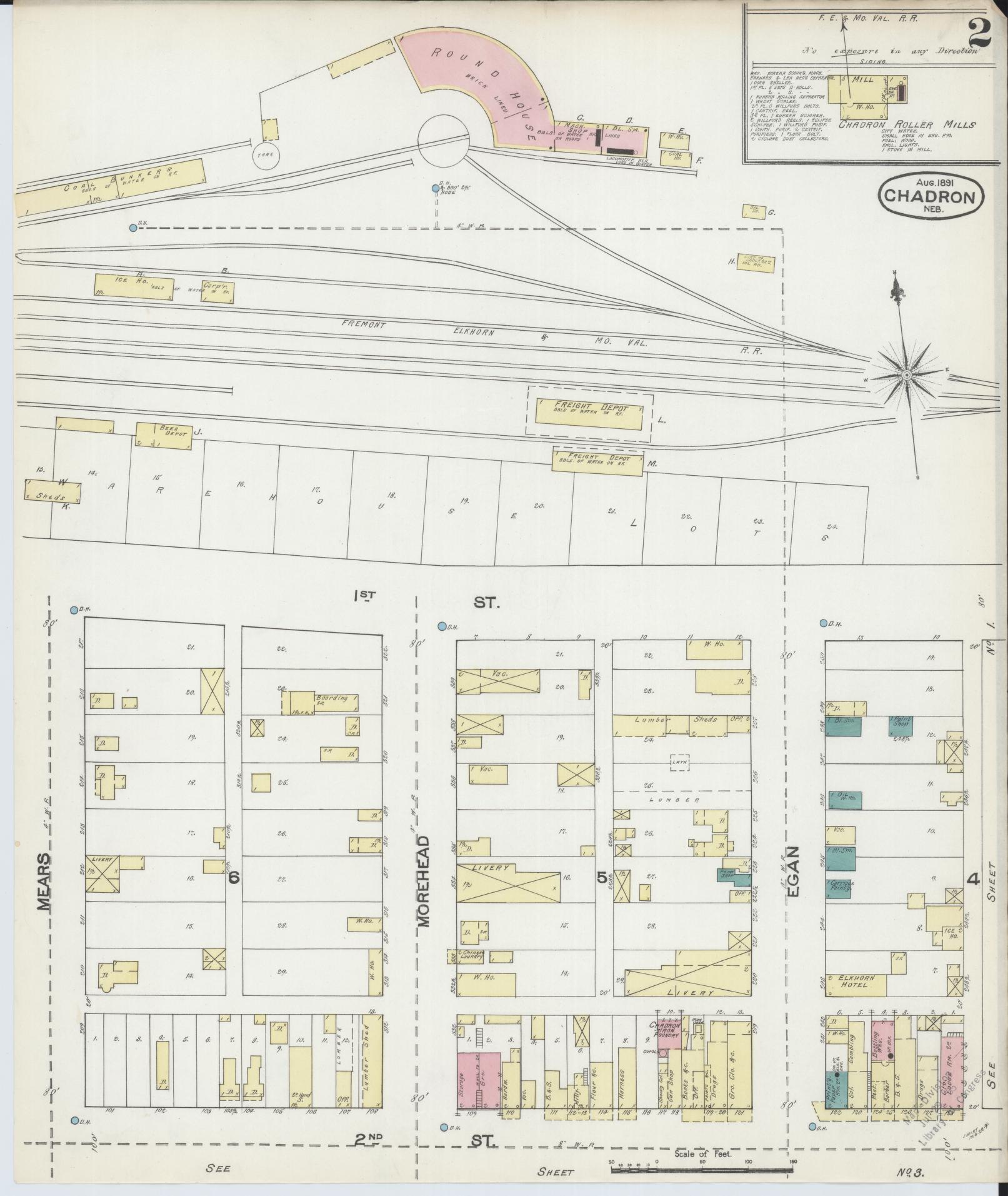 Sanborn Fire Insurance Map from Chadron, Dawes County, Nebraska (1891), Sheet #0002 - Historic Sanborn Fire Insurance Map Print, vintage old map wall art, antique decor, genealogy gift, Nebraska Nebraska map