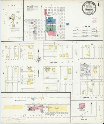 Sanborn Fire Insurance Map from Tecumseh, Pottawatomie County, Oklahoma (1907), Sheet #0001 - Complete Map Set gallery image, historic Sanborn map, vintage wall art, Oklahoma Oklahoma