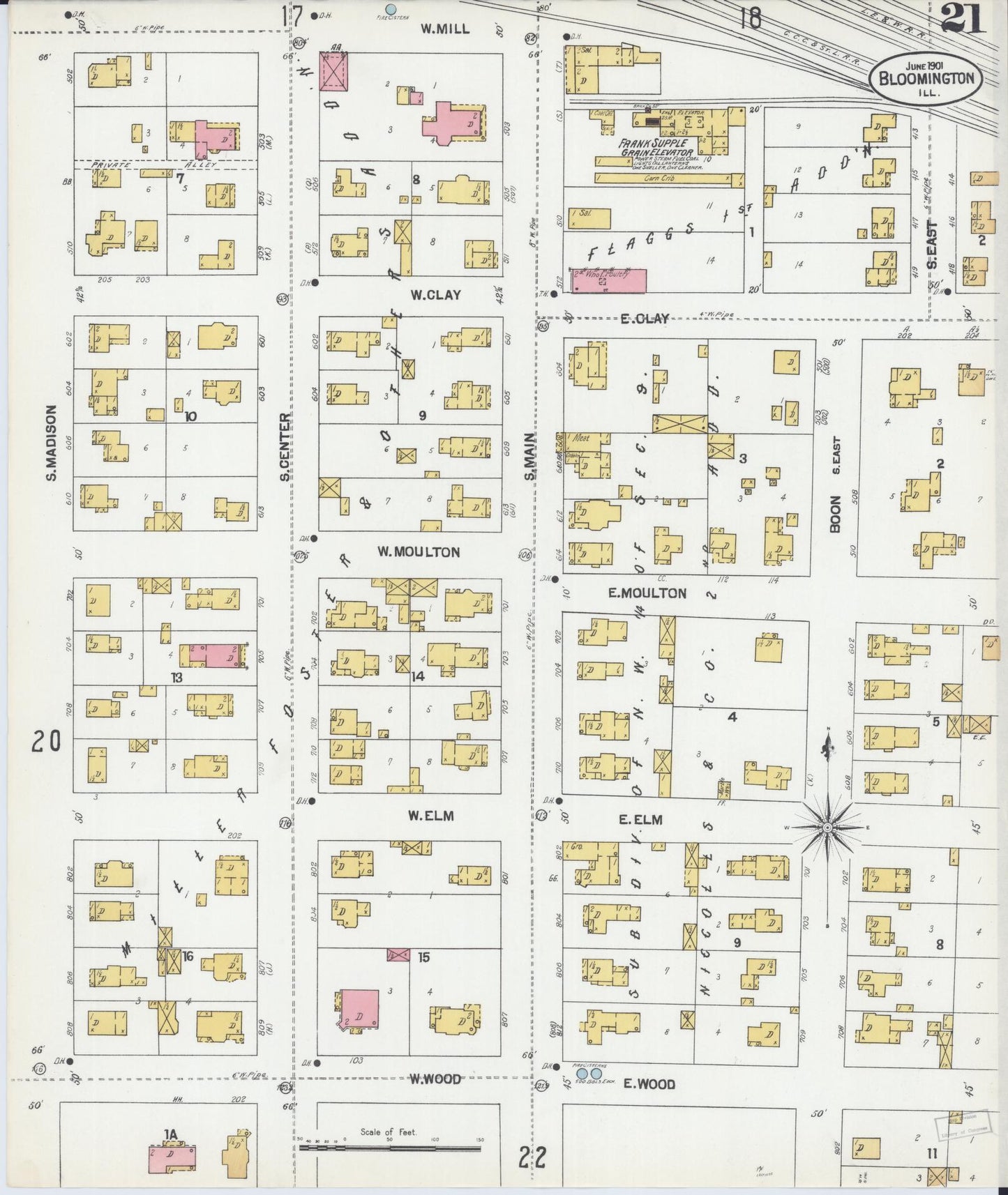 Sanborn Fire Insurance Map from Bloomington, McLean County, Illinois (1901), Sheet #0021 - Complete Map Set gallery image, historic Sanborn map, vintage wall art, Illinois Illinois