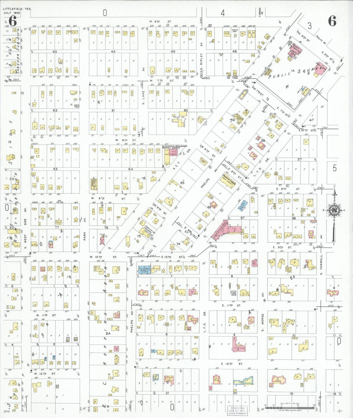 Sanborn Fire Insurance Map from Littlefield, Lamb County, Texas (1950), Sheet #0006 - Complete Map Set gallery image, historic Sanborn map, vintage wall art, Texas Texas