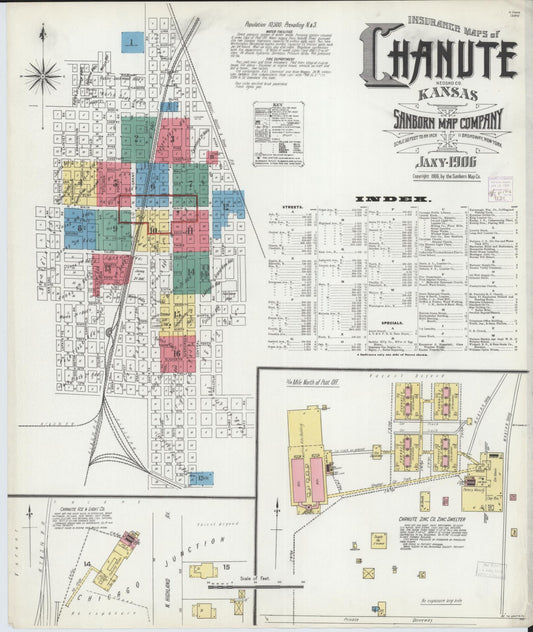Sanborn Fire Insurance Map from Chanute, Neosho County, Kansas (1906), Sheet #0001 - Complete Map Set gallery image, historic Sanborn map, vintage wall art, Kansas Kansas