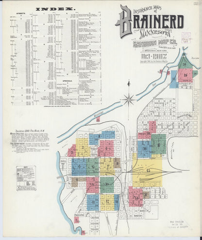 Sanborn Fire Insurance Map from Brainerd, Crow Wing County, Minnesota (1902), Sheet #0001 - Historic Sanborn Fire Insurance Map Print, vintage old map wall art, antique decor, genealogy gift, Minnesota Minnesota map