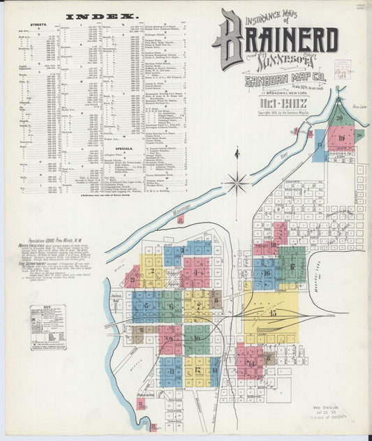 Sanborn Fire Insurance Map from Brainerd, Crow Wing County, Minnesota (1902), Sheet #0001 - Historic Sanborn Fire Insurance Map Print, vintage old map wall art, antique decor, genealogy gift, Minnesota Minnesota map
