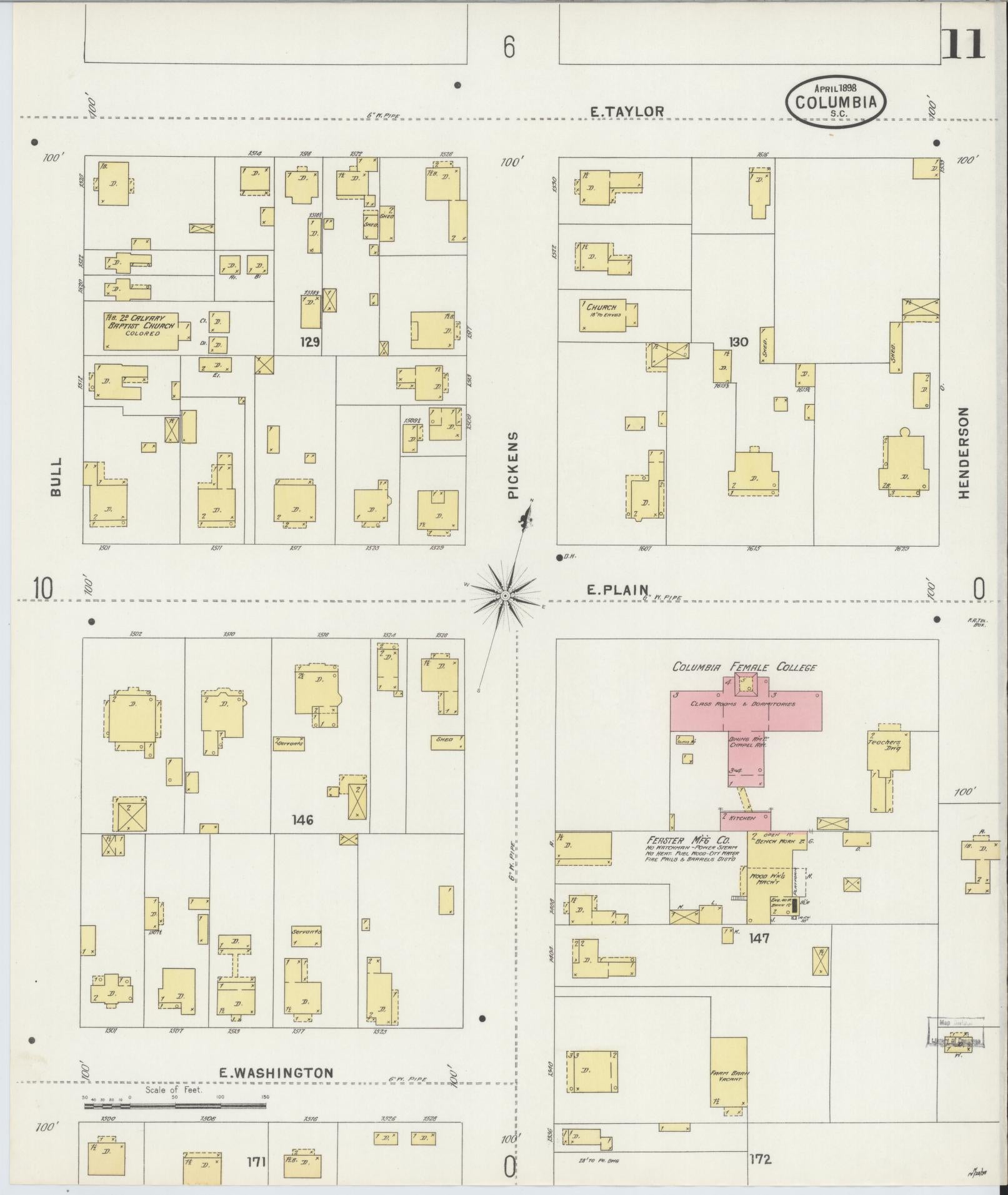 Sanborn Fire Insurance Map from Columbia, Richland County, South Carolina (1898), Sheet #0011 - Complete Map Set gallery image, historic Sanborn map, vintage wall art, South Carolina South Carolina