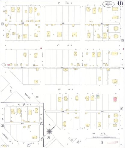 Sanborn Fire Insurance Map from Nampa, Canyon County, Idaho (1921), Sheet #0018 - Complete Map Set gallery image, historic Sanborn map, vintage wall art, Idaho Idaho