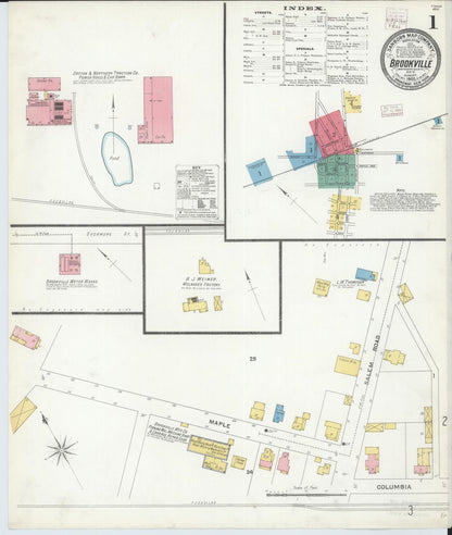 Sanborn Fire Insurance Map from Brookville, Montgomery County, Ohio (1905), Sheet #0001 - Historic Sanborn Fire Insurance Map Print, vintage old map wall art, antique decor, genealogy gift, Ohio Ohio map