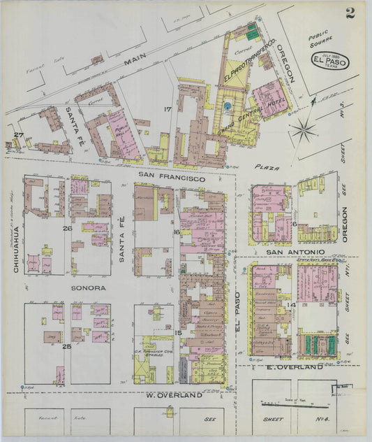Sanborn Fire Insurance Map from El Paso, El Paso County, Texas (1885), Sheet #0002 - Historic Sanborn Fire Insurance Map Print, vintage old map wall art, antique decor, genealogy gift, Texas Texas map