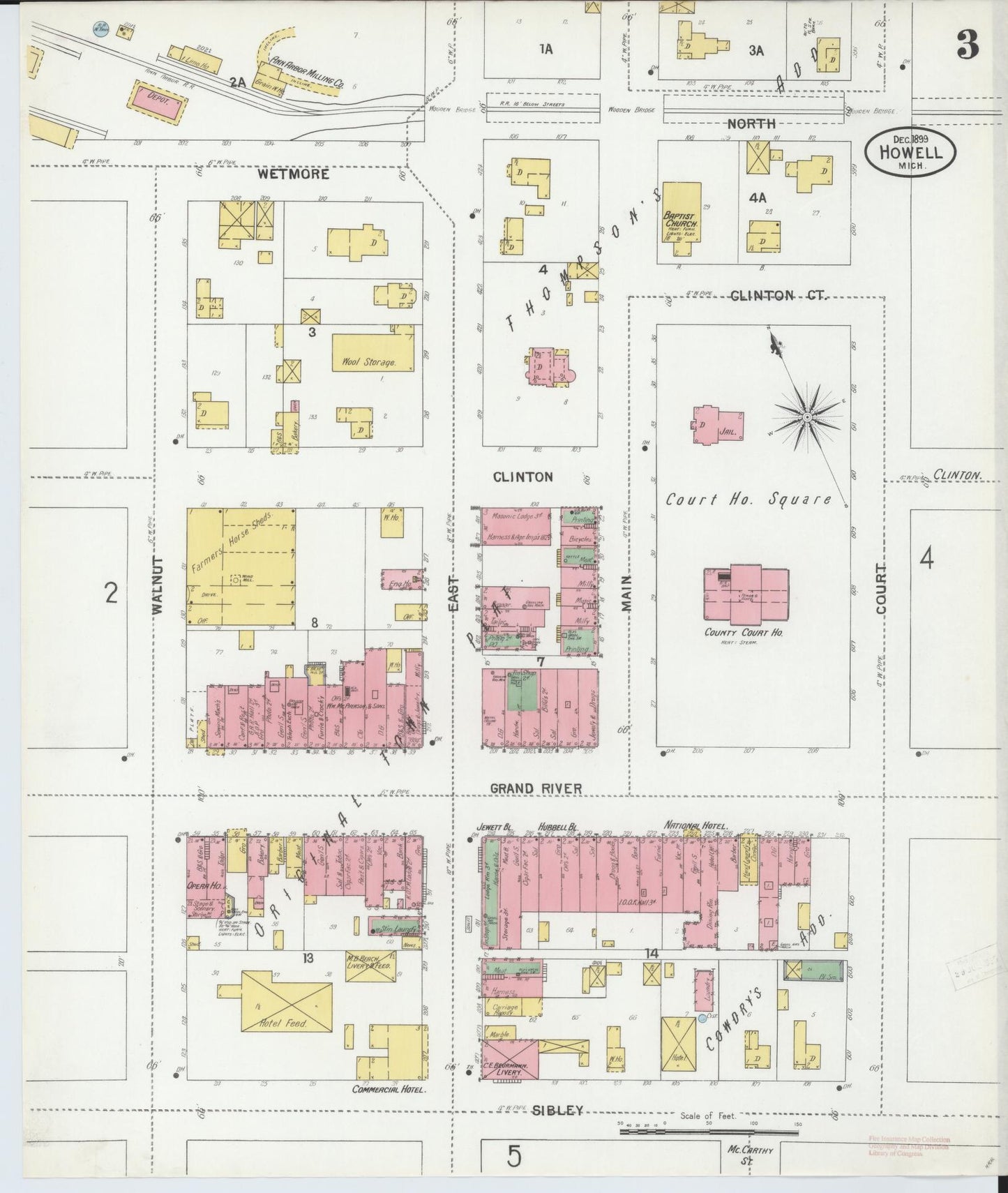 Sanborn Fire Insurance Map from Howell, Livingston County, Michigan (1899), Sheet #0003 - Complete Map Set gallery image, historic Sanborn map, vintage wall art, Michigan Michigan