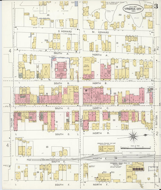 Sanborn Fire Insurance Map from Virginia City, Storey County, Nevada (1907), Sheet #0003 - Historic Sanborn Fire Insurance Map Print, vintage old map wall art, antique decor, genealogy gift, Nevada Nevada map