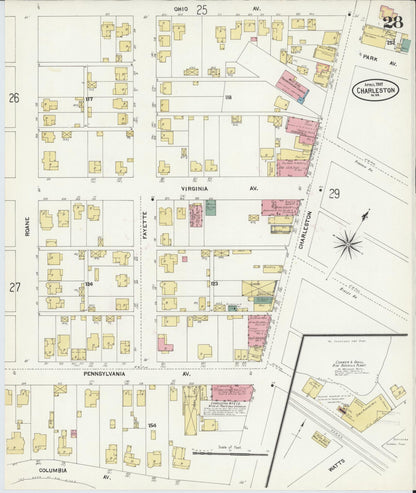 Sanborn Fire Insurance Map from Charleston, Kanawha County, West Virginia (1907), Sheet #0028 - Complete Map Set gallery image, historic Sanborn map, vintage wall art, West Virginia West Virginia