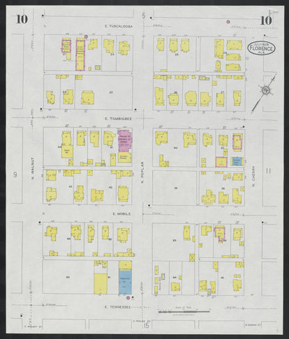 Sanborn Fire Insurance Map from Florence, Lauderdale County, Alabama (1928), Sheet #0010 - Complete Map Set gallery image, historic Sanborn map, vintage wall art, Alabama Alabama