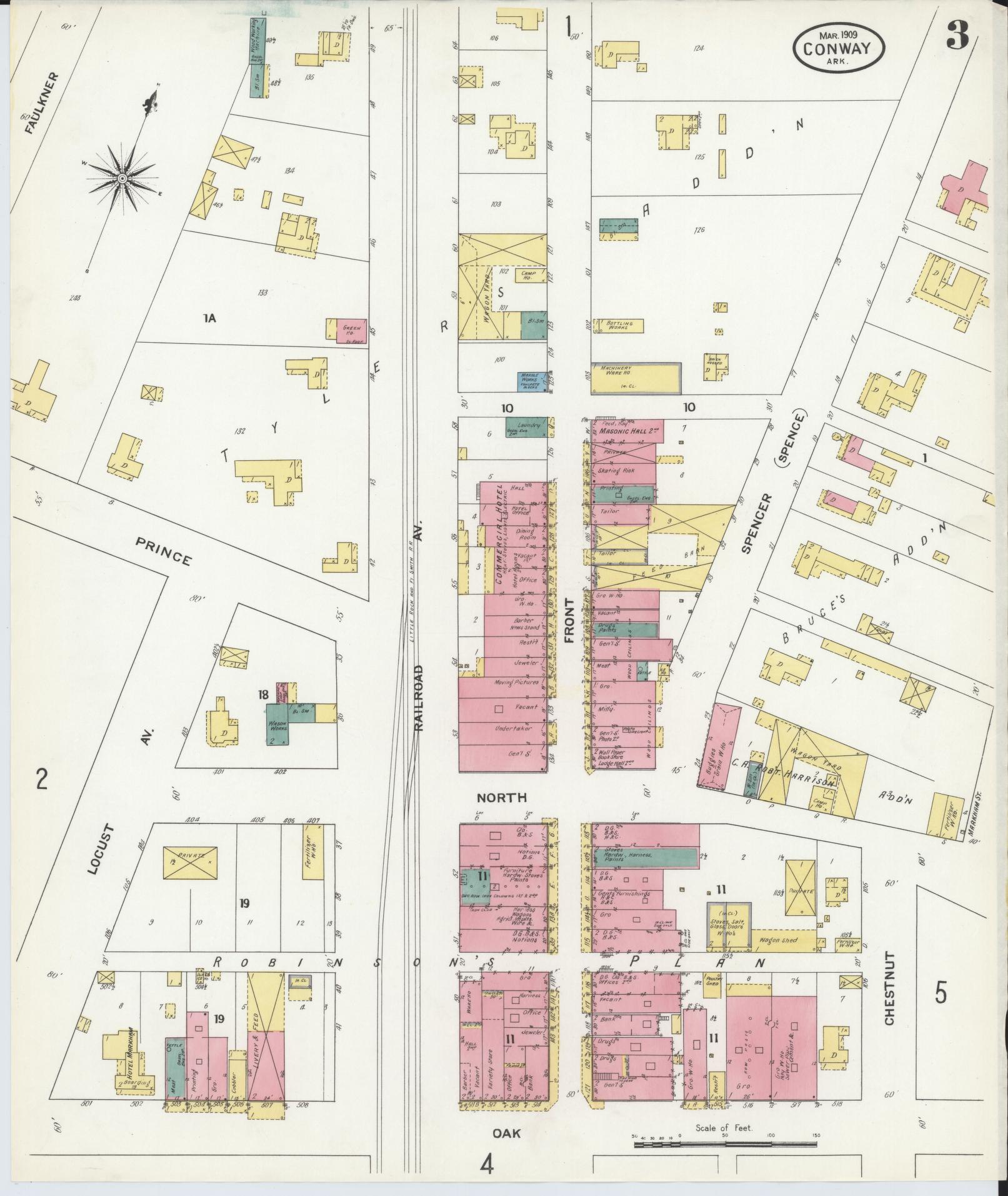 Sanborn Fire Insurance Map from Conway, Faulkner County, Arkansas (1909), Sheet #0003 - Complete Map Set gallery image, historic Sanborn map, vintage wall art, Arkansas Arkansas