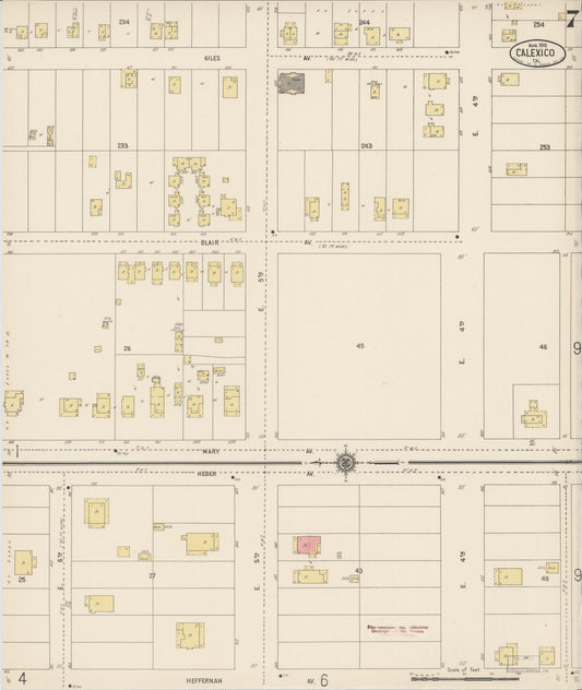 Sanborn Fire Insurance Map from Calexico, Imperial County, California (1916), Sheet #0007 - Historic Sanborn Fire Insurance Map Print, vintage old map wall art, antique decor, genealogy gift, California California map